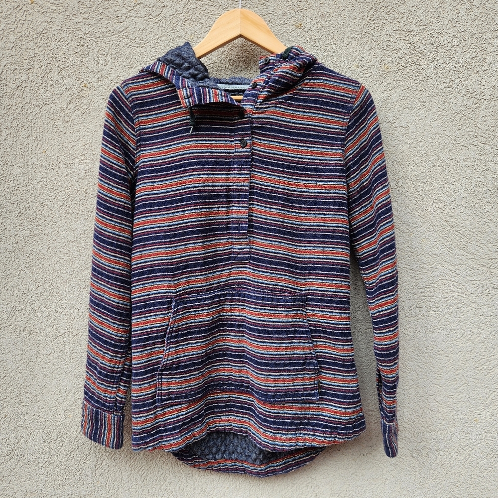 BURTON Women's Hoodie Medium Blue Striped Outdoor Snowboard Ski Base Layer Top